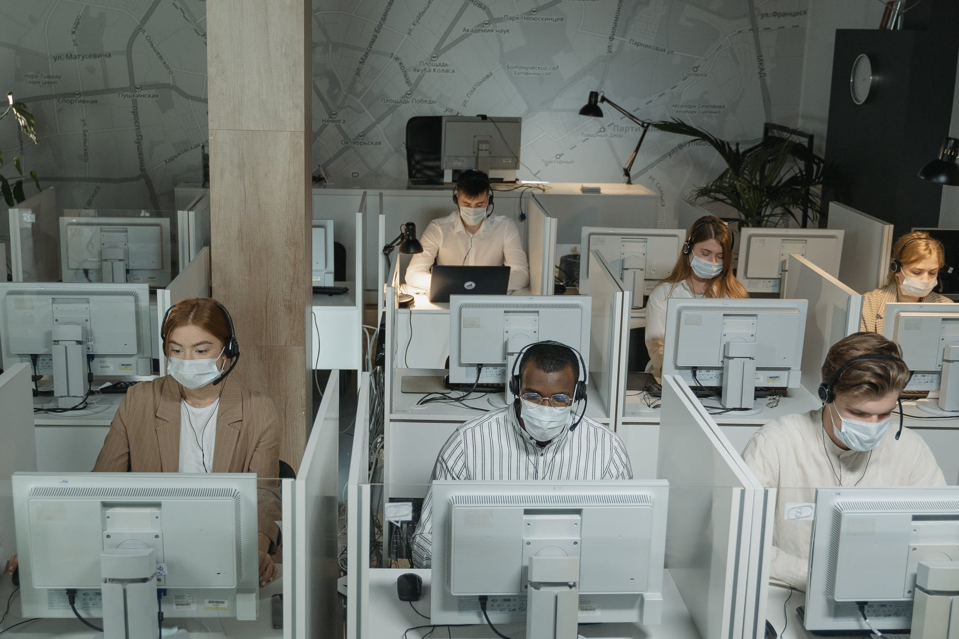 people working in a call center