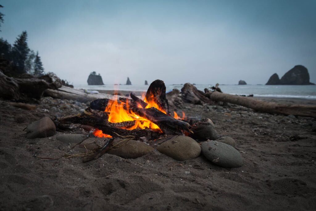 close up photography of bonfire on beach sand