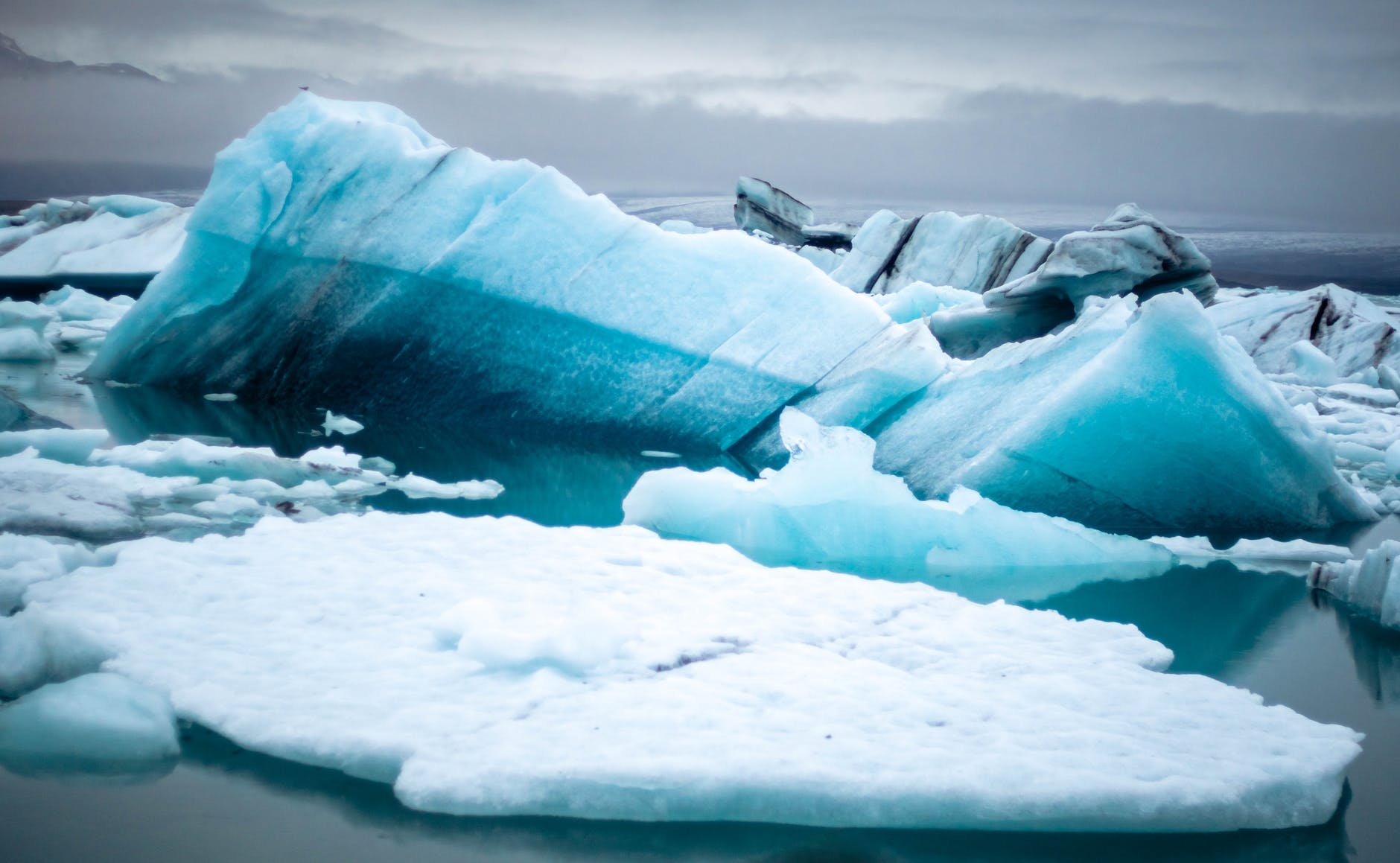 icebergs floating on water in lagoon