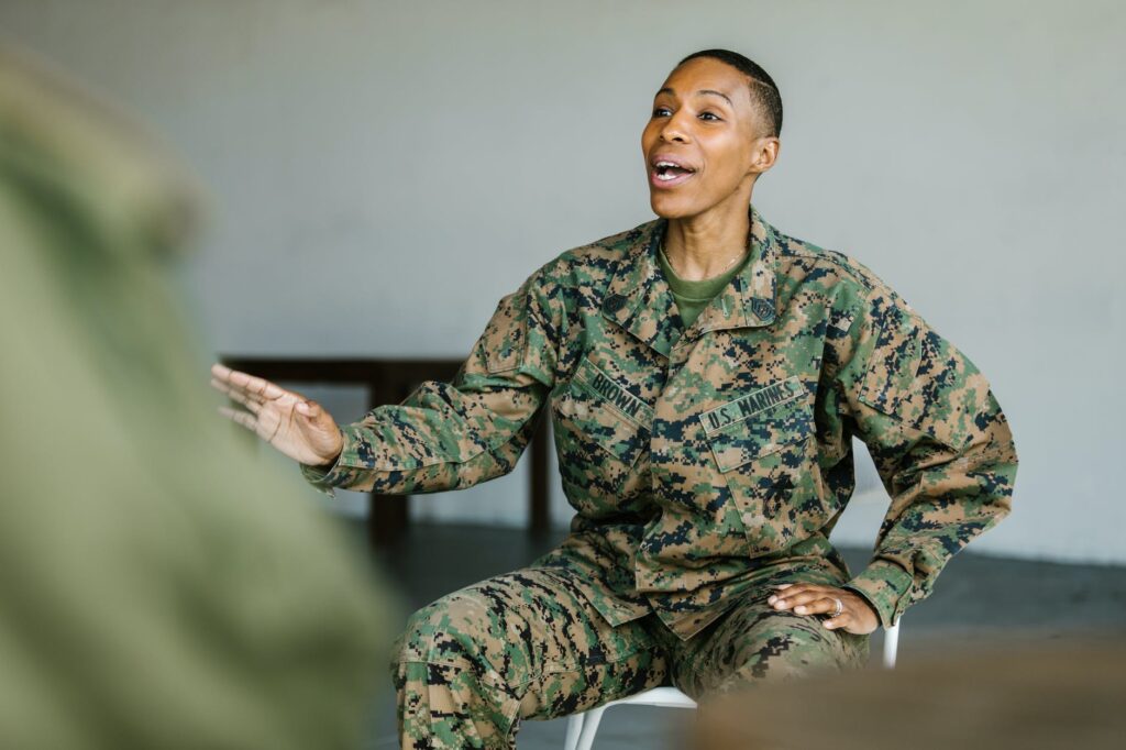 photo of soldier expressing her thoughts