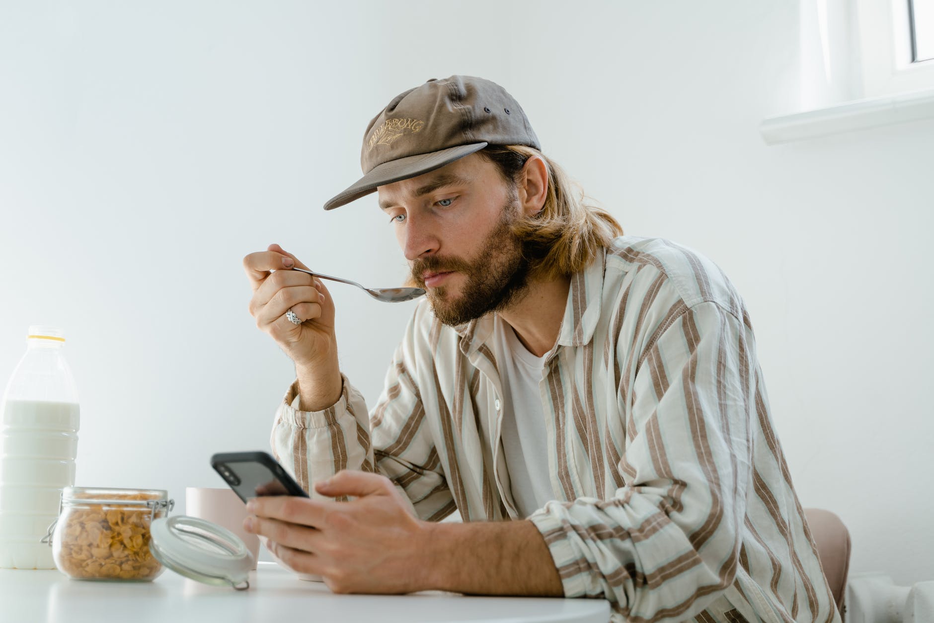 man eating breakfast