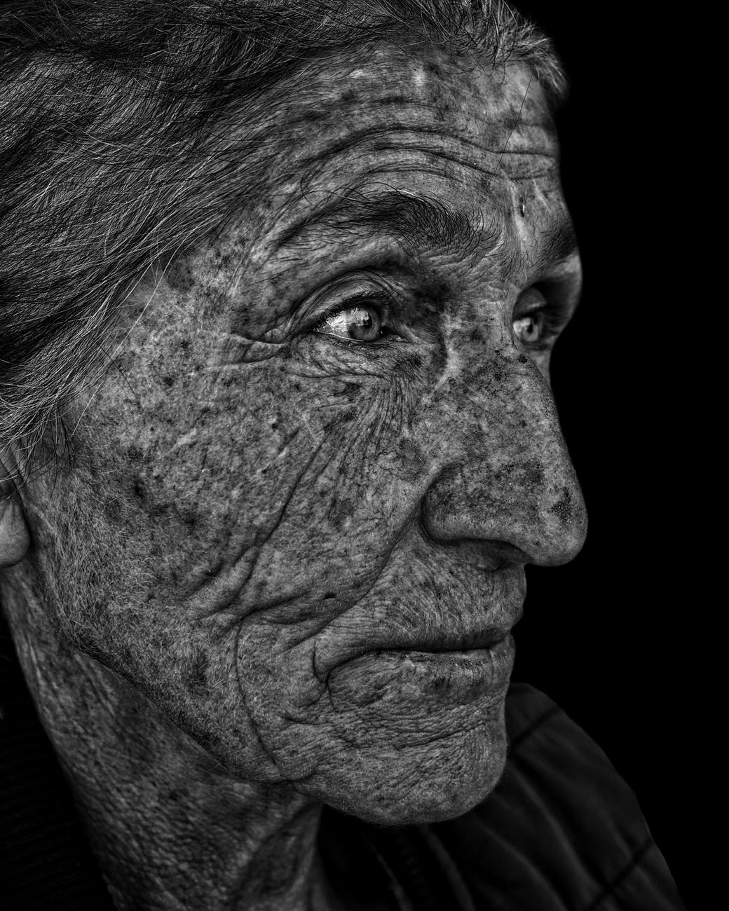 monochrome of an elderly person s face