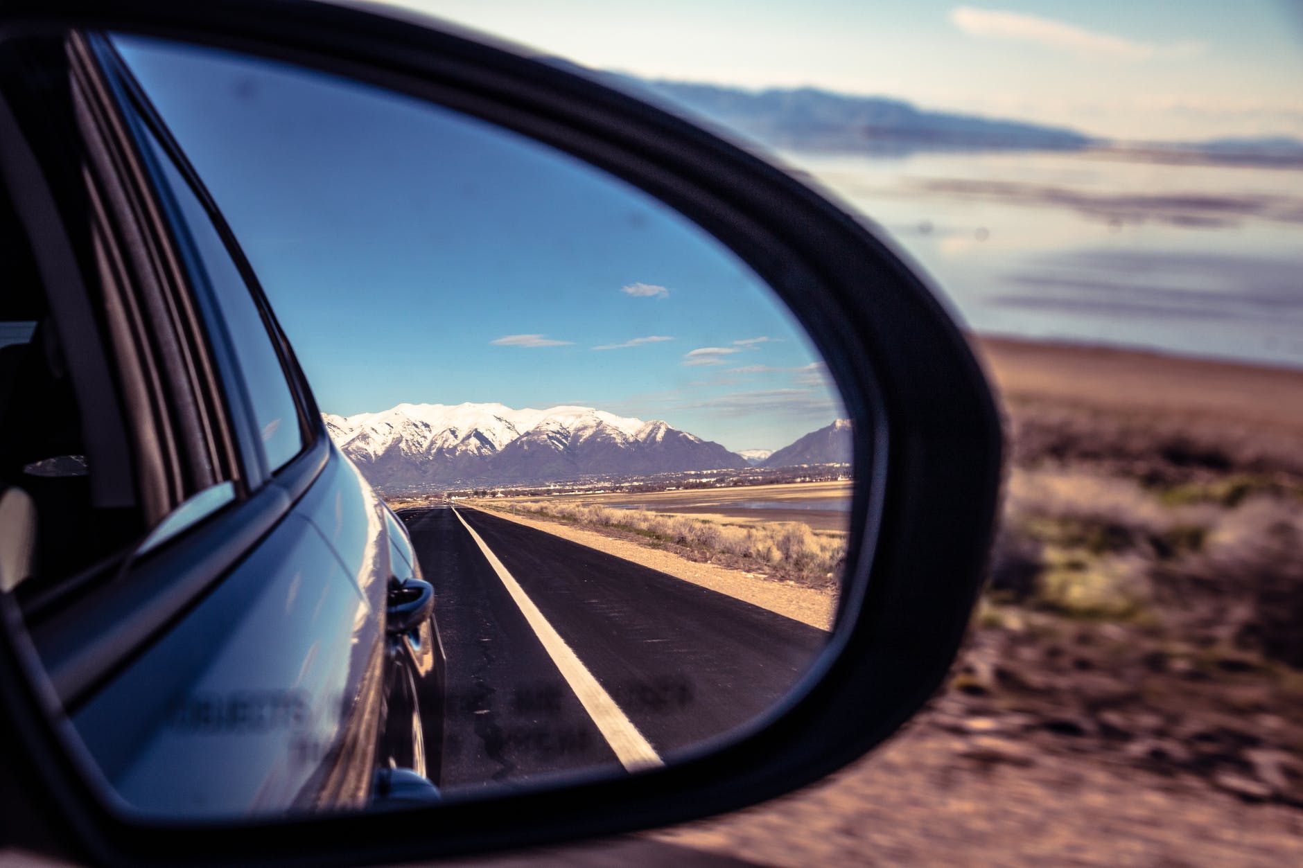 black framed wing mirror